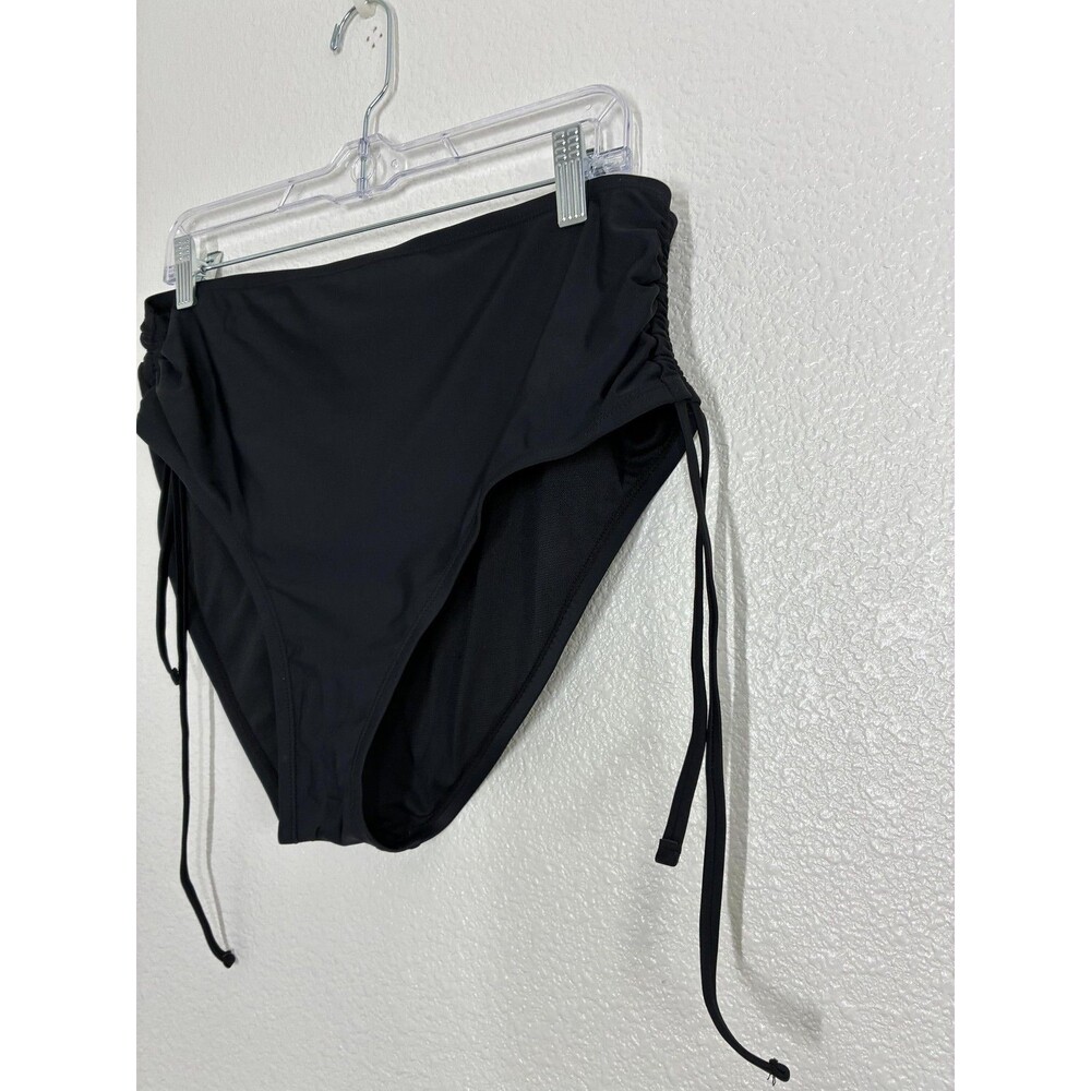 BCBG Paris Bikini Swim Bottom Womens XL Black High Waisted Ruched Side Ties - Picture 3 of 14